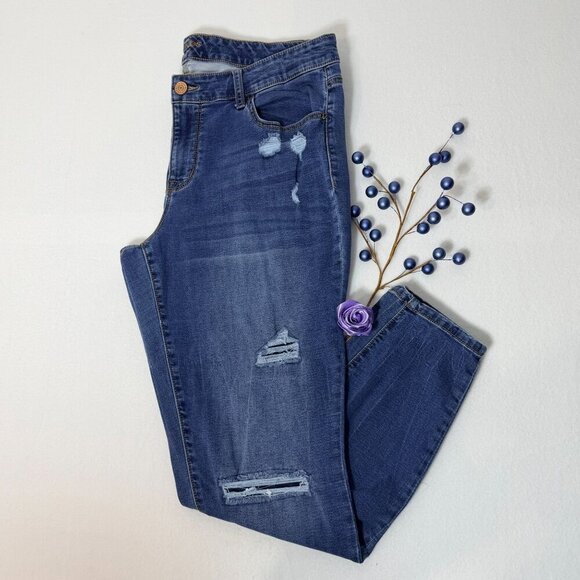 Maurices Denim - Maurices Mid Rise Skinny Jeans Womens 16W Distressed Stretch Blue Denim Plus Siz